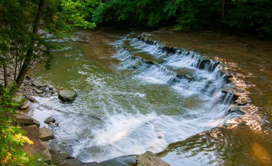 A small double-tiered waterfall on the Chagrin River near Cleveland Ohio