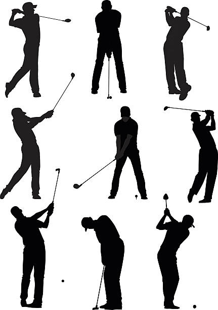 Golf Silhouettes Set All images are placed on separate layers. They can be removed or altered if you need to. Some gradients were used. No transparencies.  golf silhouettes stock illustrations