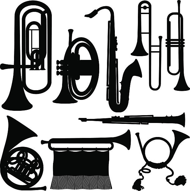 illustrazioni stock, clip art, cartoni animati e icone di tendenza di strumenti in ottone - trumpet musical instrument isolated jazz