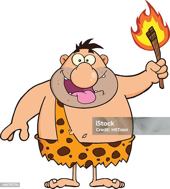 Fat Caveman Holding A Torch Stock Illustration - Download Image Now - 2015, Adult, Adults Only