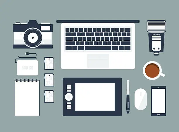 Vector illustration of Workspace for Photographer