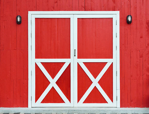 istock door and wall wooden red background 464797953