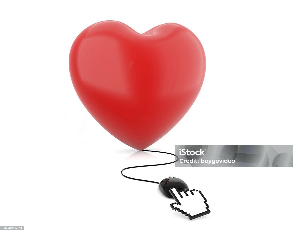 red heart Internet Dating mouse click and red heart - Stock Image Black Color Stock Photo
