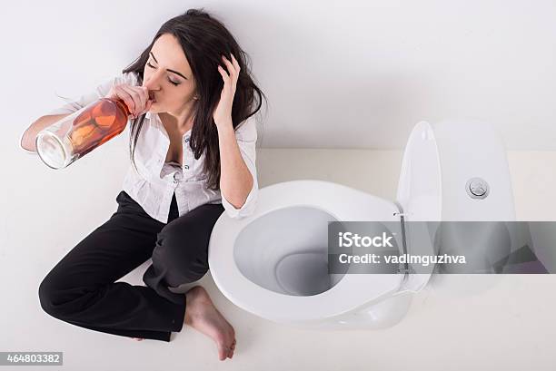 Woman In Toilet Stock Photo - Download Image Now - 2015, Addiction, Adult