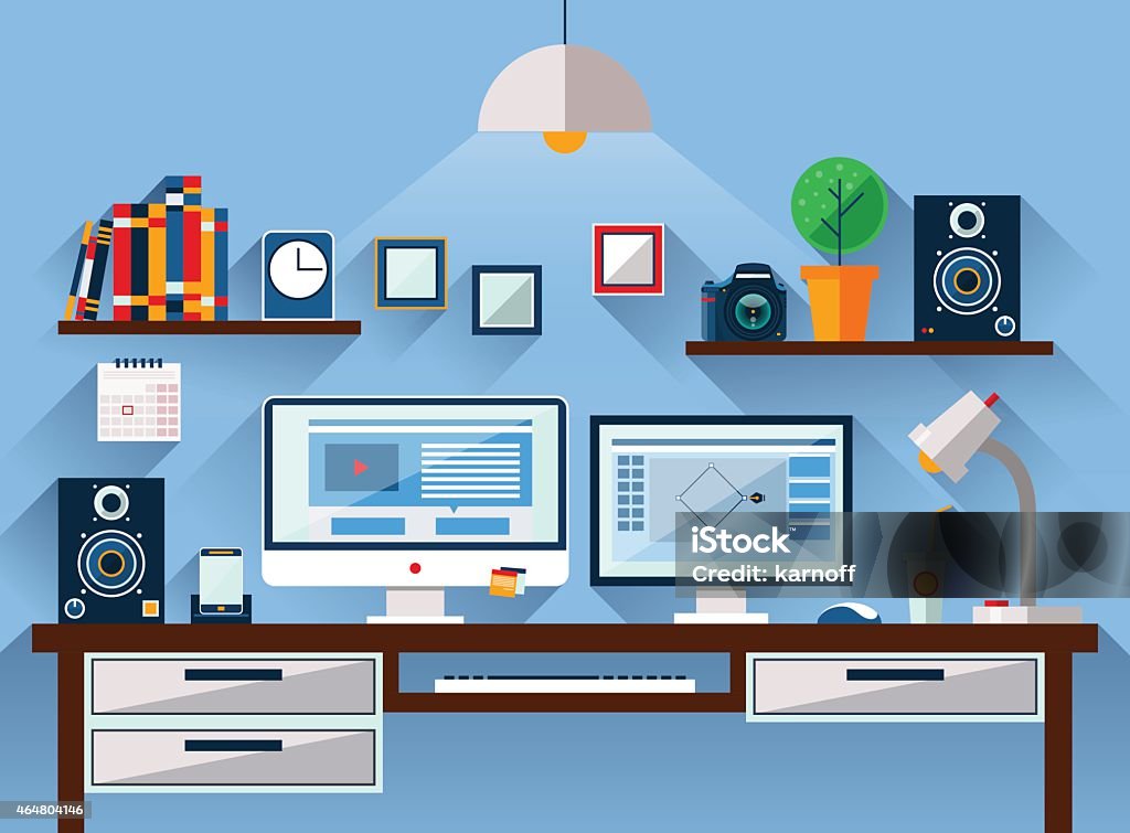 Simple Vector Desk Computer Flat Vector Illustration Of A Modern Computer Desk Stock Illustration ...