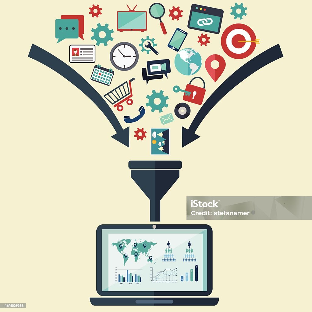 コンセプトは、クリエイティブなプロセス、ビッグデータフィルタ、トンネル、データ分析 - コレクションのロイヤリティフリーベクトルアート