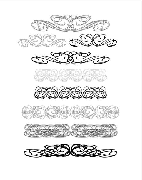 ar nuvo - scroll shape corner victorian style silhouette stock illustrations