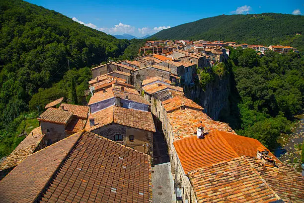 Roofing of the village. Castellfollit de la Roca.  Catalonia. Spain. Pyrenees