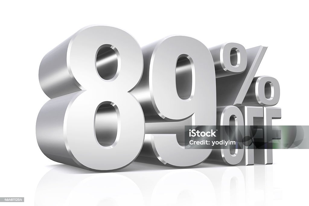 3D render silver text 89 percent off. 3D render silver text 89 percent off on white background with reflection. 2015 Stock Photo