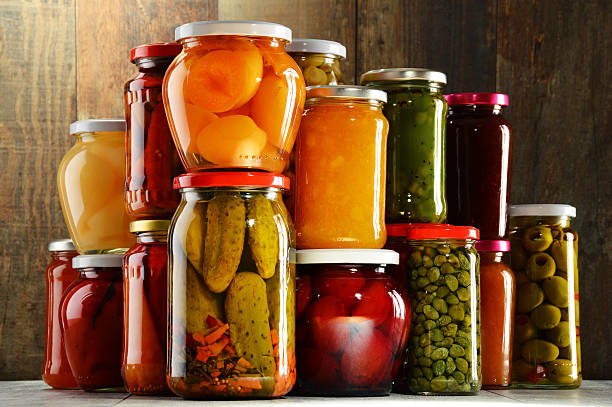 istock Stack of freshly jarred fruits and vegetables 464811278