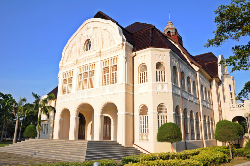 Side view of the modern European architecture palace in Petchaburi, Thailand