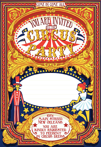 ilustrações de stock, clip art, desenhos animados e ícones de poster convite para festa de carnaval circo - playbill