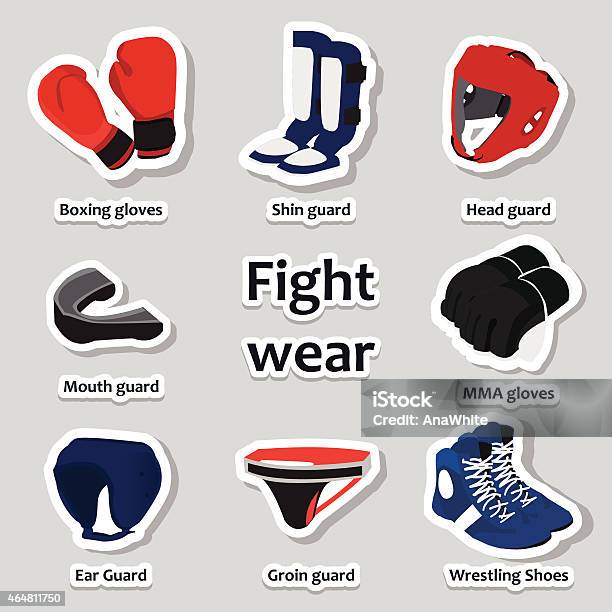 Set Of Sport Equipment For Martial Arts Stock Illustration - Download Image Now - Wrestling, Shoe, Vector