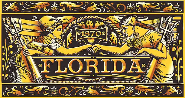 Vector illustration of Vintage Florida Label Plaque, Black and Gold