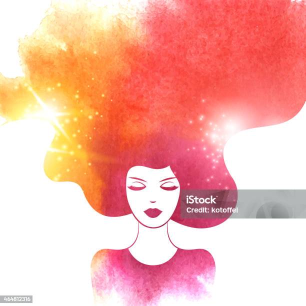 Watercolor Fashion Woman With Long Hair Vector Illustration Stock Illustration - Download Image Now