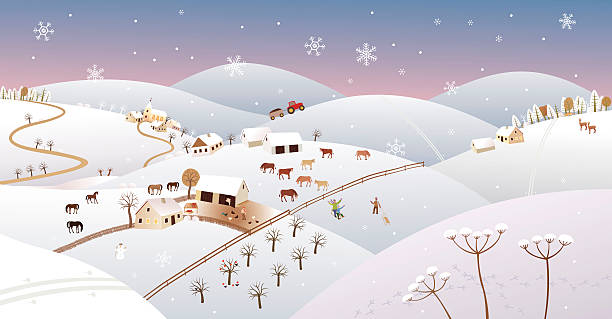 Winter farmer landscape vector art illustration