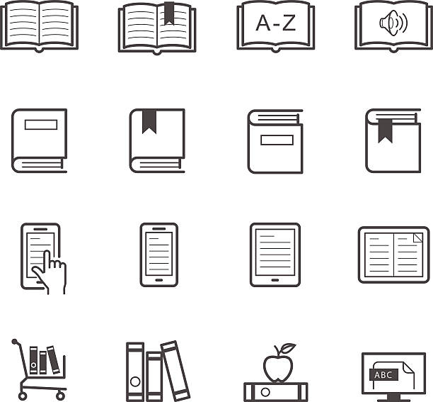 illustrazioni stock, clip art, cartoni animati e icone di tendenza di icone di libro - reading book text printed media