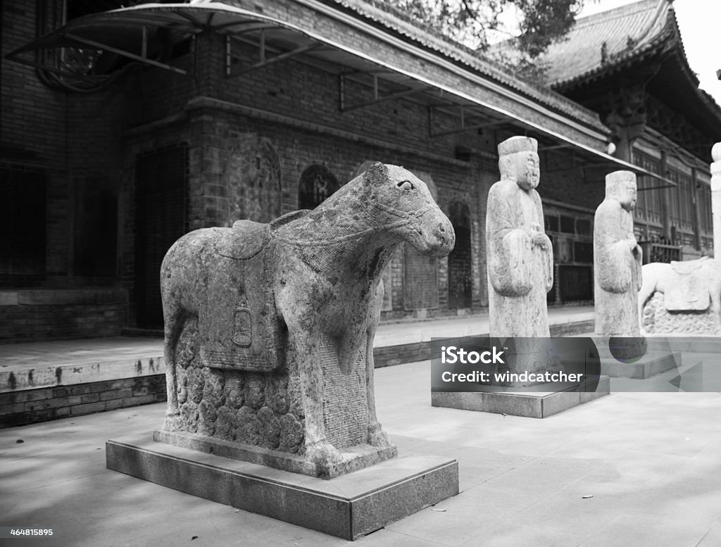 stone statue stone statue ,Forest of Stone Steles Museum,Xi an,black and white picture. Antiquities Stock Photo