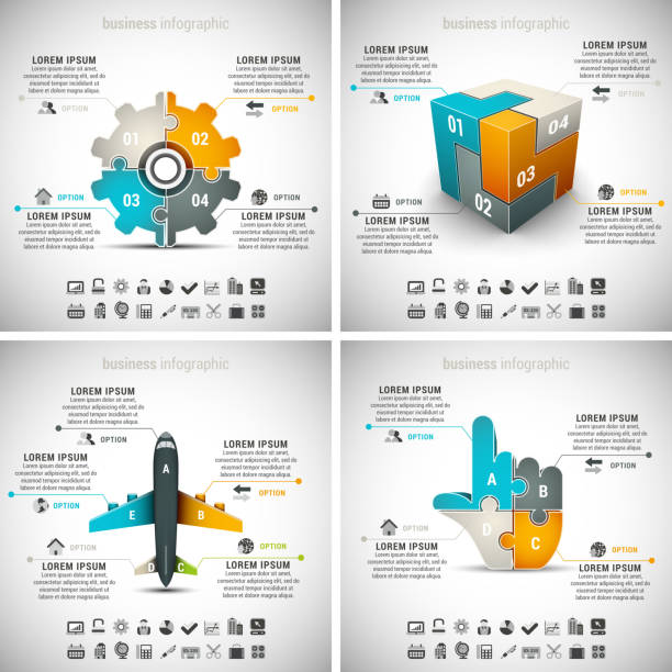 4 w 1 biznesu infografiki - orange visualization built structure cube stock illustrations