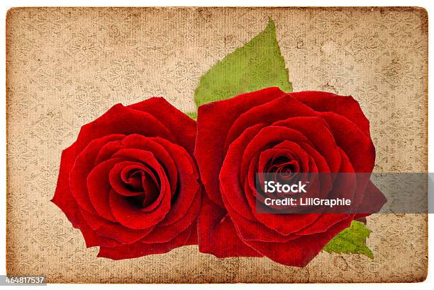 Vintage Card Board With Red Roses Stock Photo - Download Image Now - Antique, Auto Post Production Filter, Blank