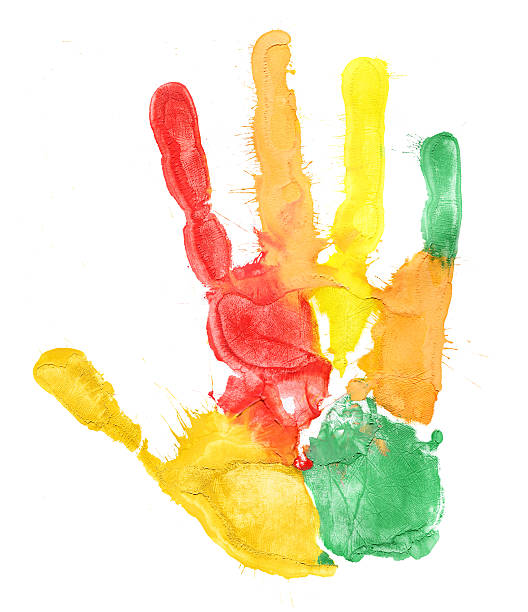 istock Close up of colored hand print on white 464818983