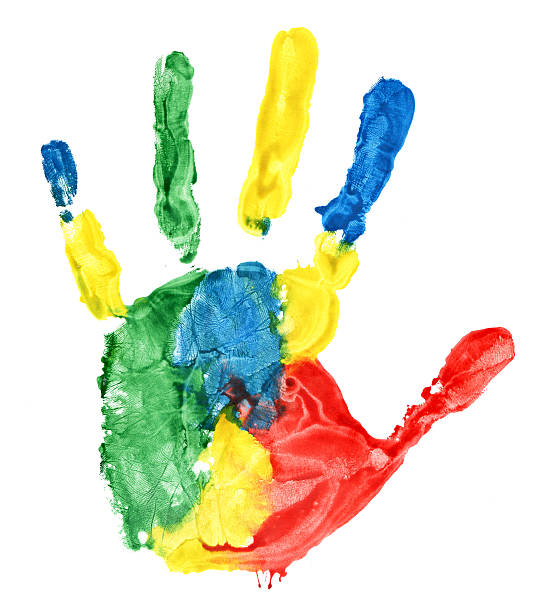 istock Close up of colored hand print on white 464818995