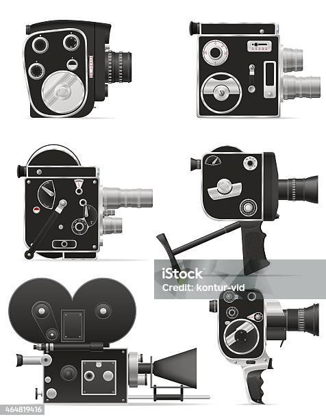 Six Vintage Movie Cameras On White Background Stock Illustration - Download Image Now - Home Video Camera, Old, Senior Adult