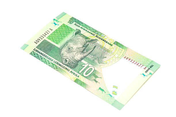 diez rand sudafricano aislado - ten rand note fotografías e imágenes de stock