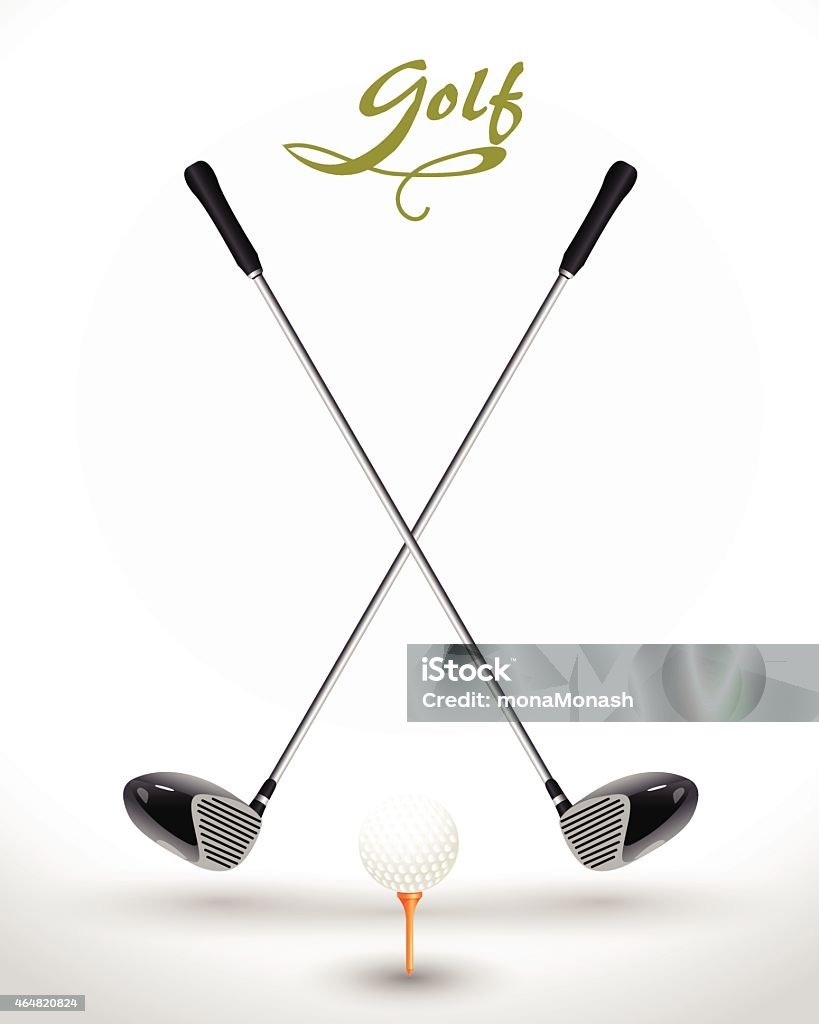 Golf background - game time. Two crossed golf clubs, ball The poster on the theme of golf with realistic ball and sticks to play 2015 stock vector