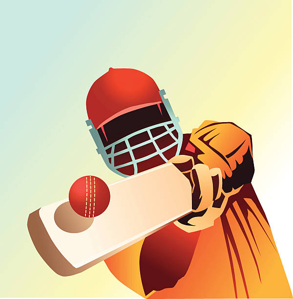 illustrazioni stock, clip art, cartoni animati e icone di tendenza di cricket-primo piano del battitore del cricket straordinaria palla - battitore del cricket