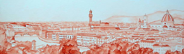 panorama of florence - ponte vecchio stock illustrations