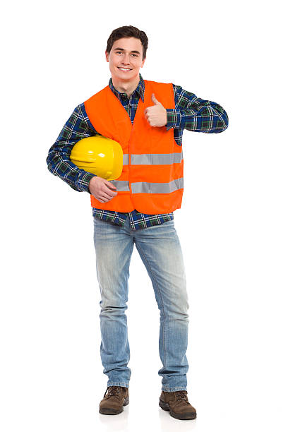 istock Engineer wearing reflective clothing and showing thumb up. 464825445