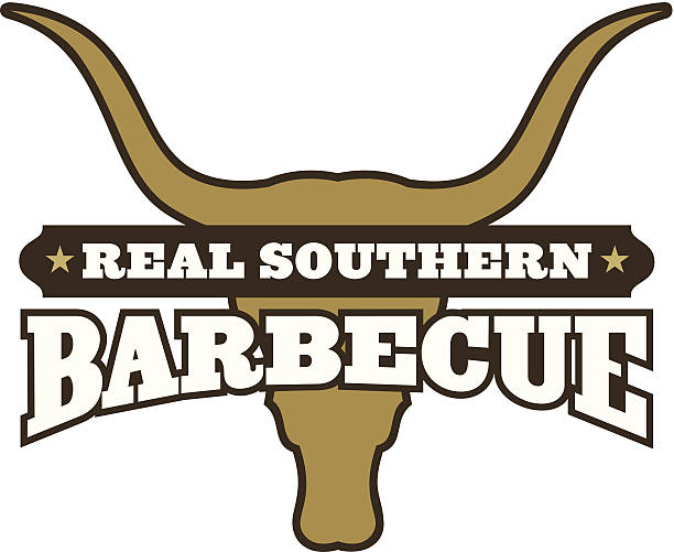 Real Southern Barbecue Symbol Barbecue symbol/icon with cow skull silhouette. Easy to edit colors and shapes. animal skull cow bull horned stock illustrations