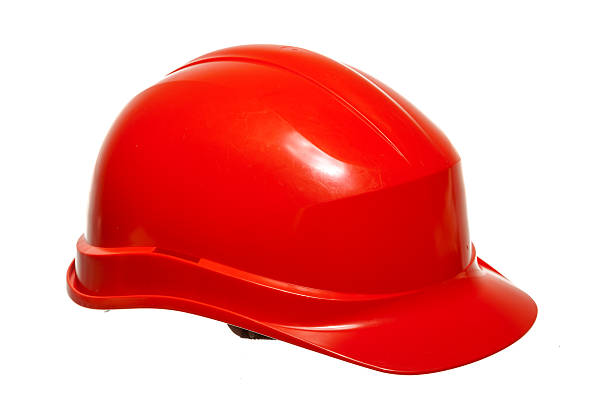 istock Red safety helmet of builder building worker isolated on white 464825853