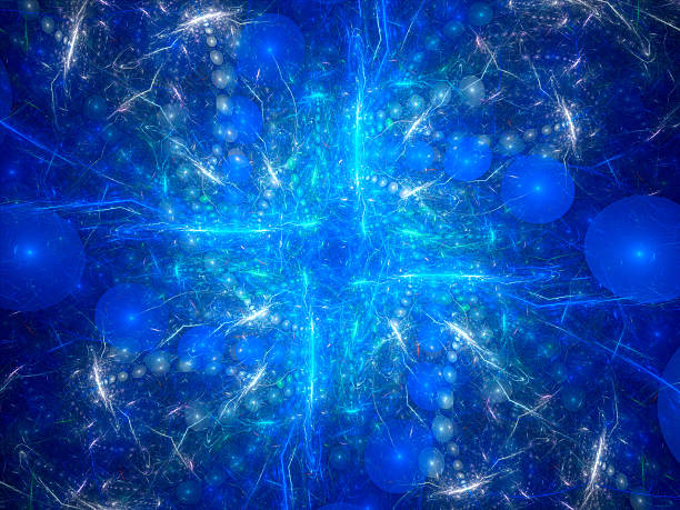 istock Blue glowing lines and bubbles fractal 464826112
