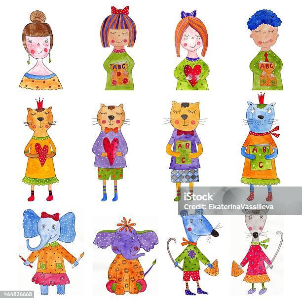 Cartoon Characters Over White Background Stock Illustration - Download  Image Now - Animal, Childhood, Photography - iStock