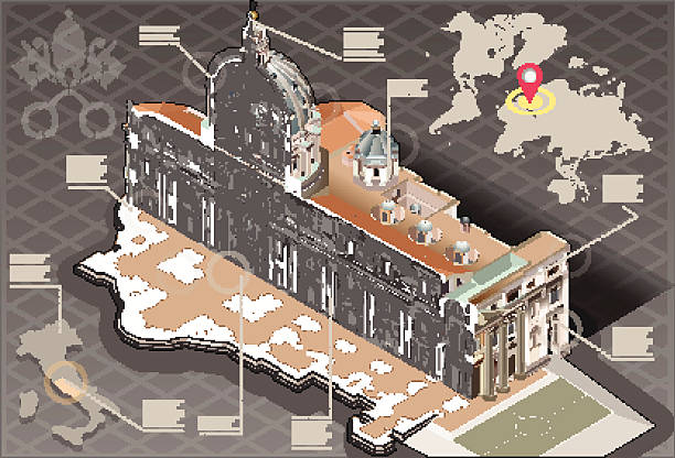 illustrations, cliparts, dessins animés et icônes de infographie isométrique de saint pierre dans le centre de rome section - papal conclave