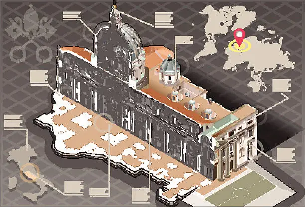 Vector illustration of Isometric Infographic of Saint Peter in Rome Centre Section