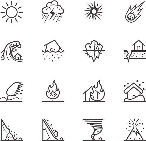 ilustrações, clipart, desenhos animados e ícones de desastre natural ícones - disaster natural disaster earthquake fire