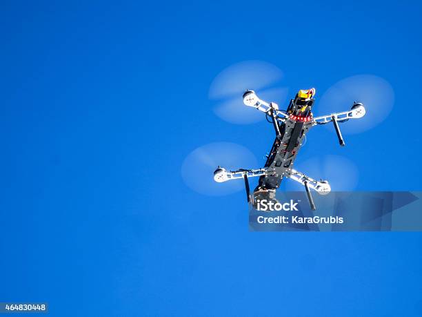 Drone With Camera Against Blue Sky Stock Photo - Download Image Now - 2015, Above, Aerial View