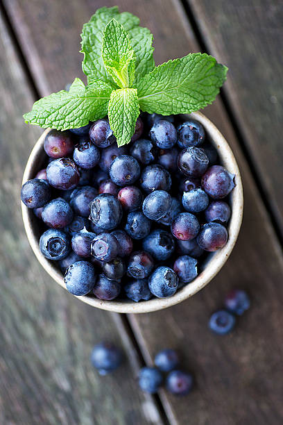 Blueberries in a Ceramic Bowl stock photo