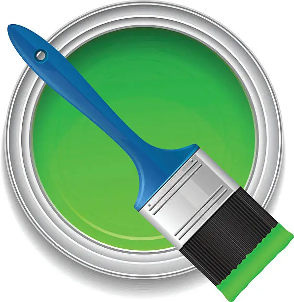 Vector illustration of Green paint with paint brush