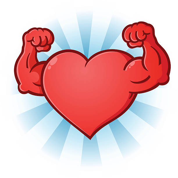 illustrazioni stock, clip art, cartoni animati e icone di tendenza di cuore flettere i muscoli fumetto carattere - human muscle bicep power flexing muscles