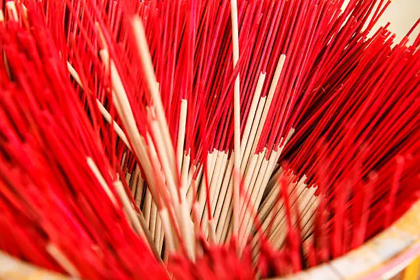 Red  incense in a buddhist temple