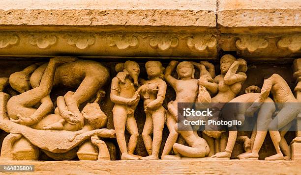 Erotic Sculpture In Khajuraho Temple India Stock Photo - Download Image Now - Group Of People, Human Sexual Behavior, Breast