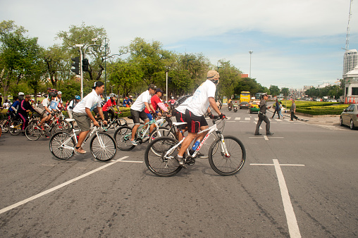 Bangkok, Thailand- September 22,2013 : Unidentified group participated to cyclist took part in the activity Car Free Day campaign at Sanamluang near Grand Palace on September 21, 2013 in Bangkok capital city of Thailand.