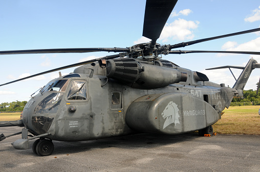 Stuart, USA - November 12, 2011: US Navy MH-53 helicopter undergoes technical check prior to flight in Stuart, Florida