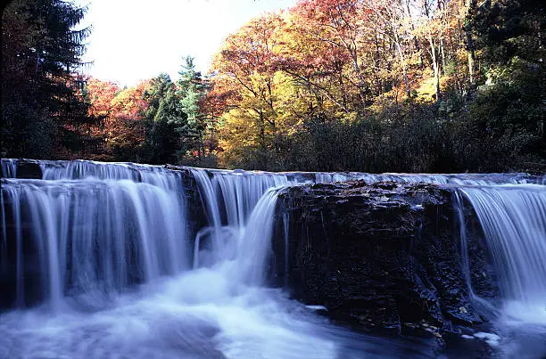 A long exposure of a waterfall in Autumn