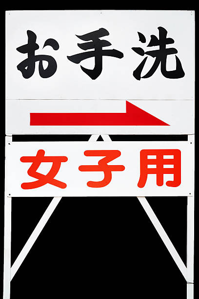Restroom signboard in an old japanese building An old Japanese information board displaying where a public restroom is. toilet sign in japanese style stock pictures, royalty-free photos & images