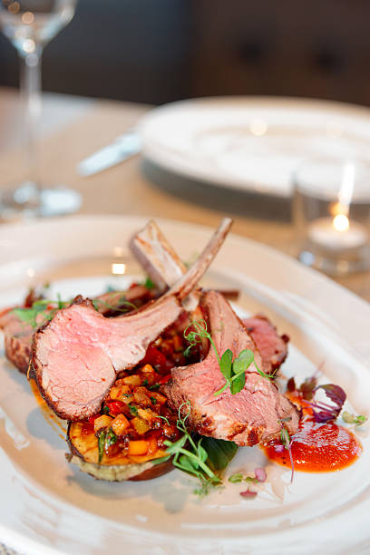 istock Grilled rack of lamb with vegetables 464837573